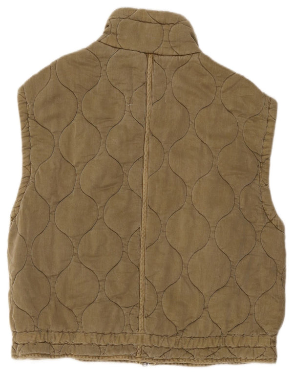 Zara Womens Oversized Quilted Gilet UK 6 XS Khaki Polyester