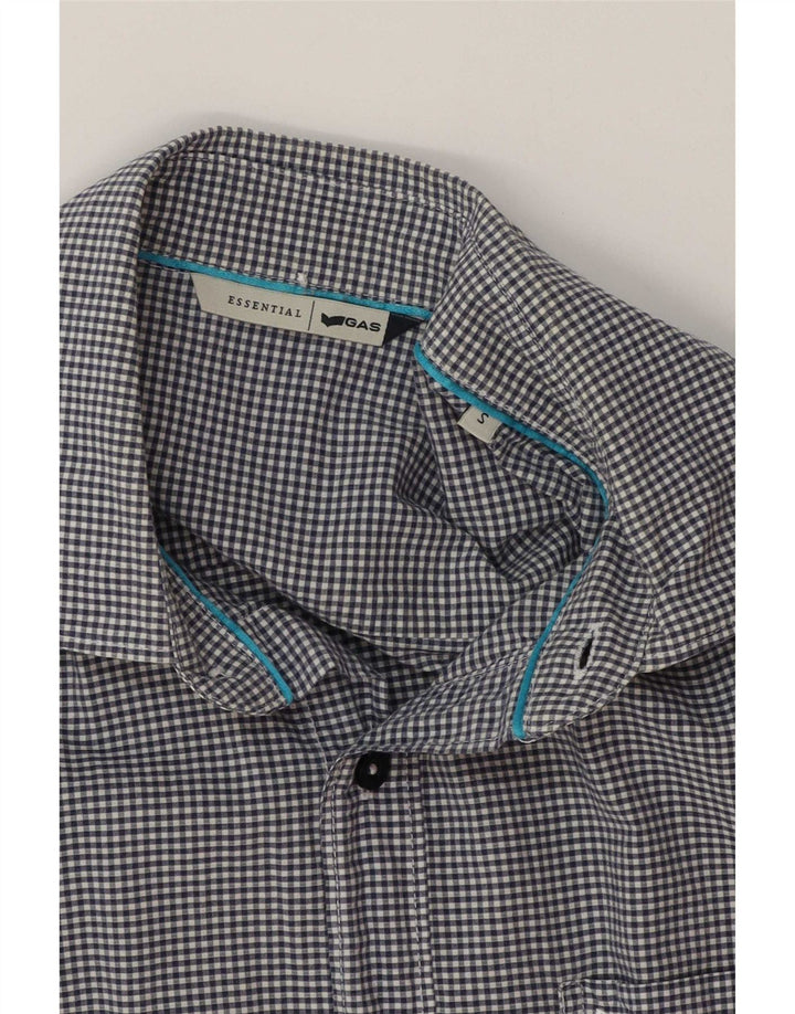 Gas Mens Shirt Small Navy Blue Gingham Cotton