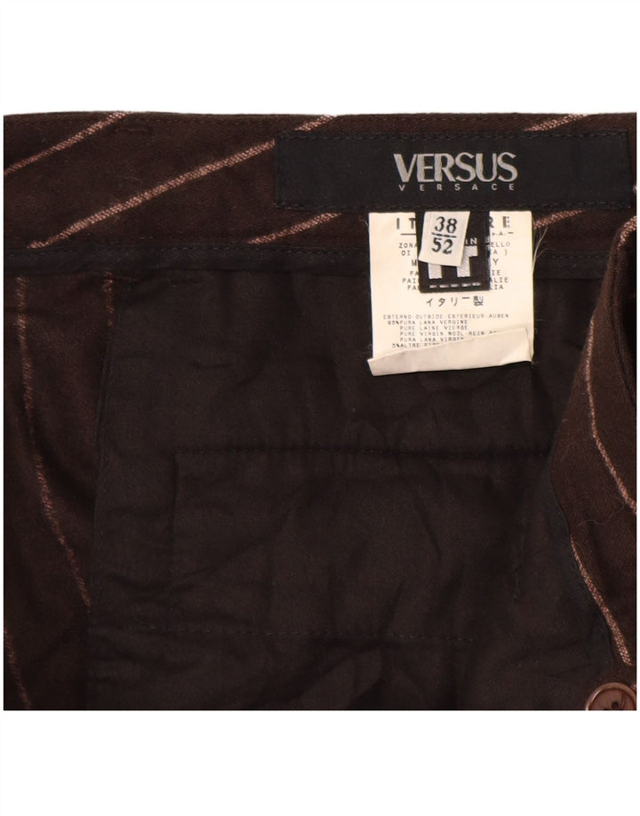 VERSACE Womens Versus Casual Trousers IT 52 2XL W38 L29 Brown Striped