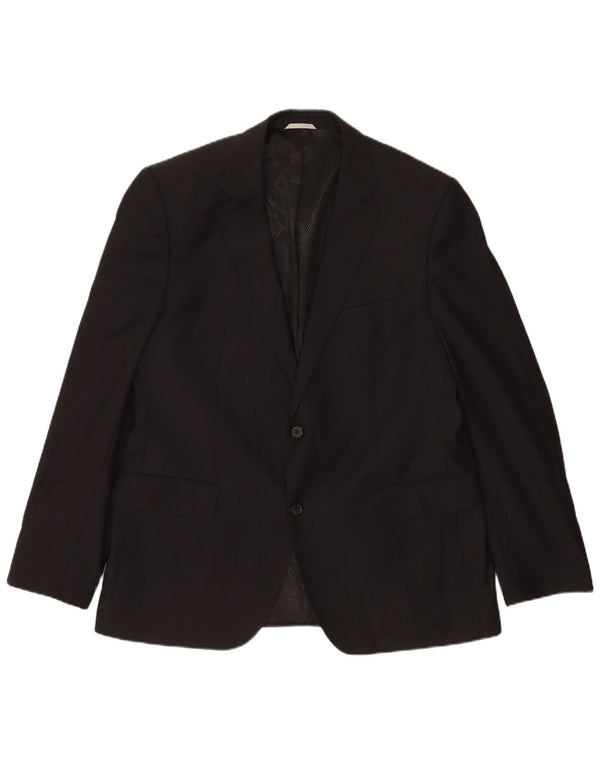 Hugo Boss Mens 2 Button Blazer Jacket EU 56 3XL Black Pinstripe Virgin Wool
