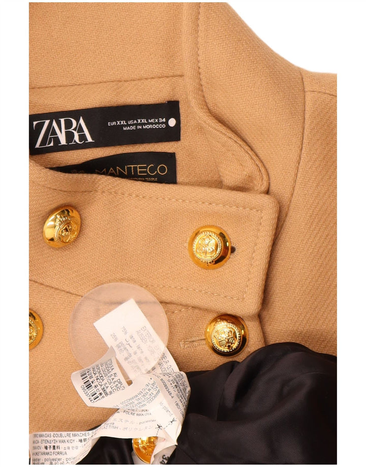 Zara Womens Pea Coat UK 20 2XL Beige Wool