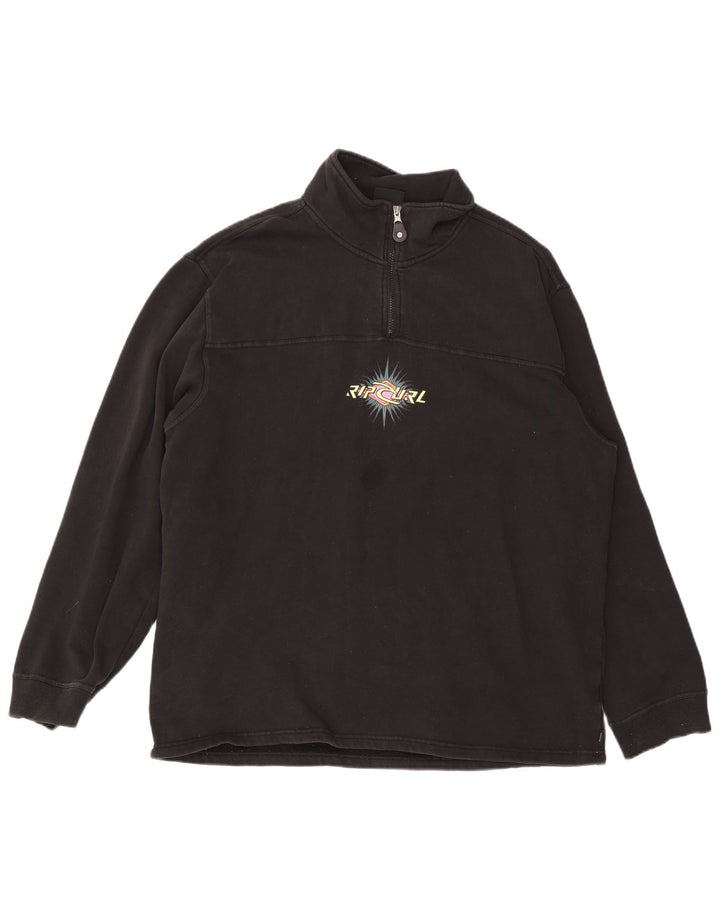 RIP CURL Mens Graphic Zip Neck Sweatshirt Jumper Large Black Cotton