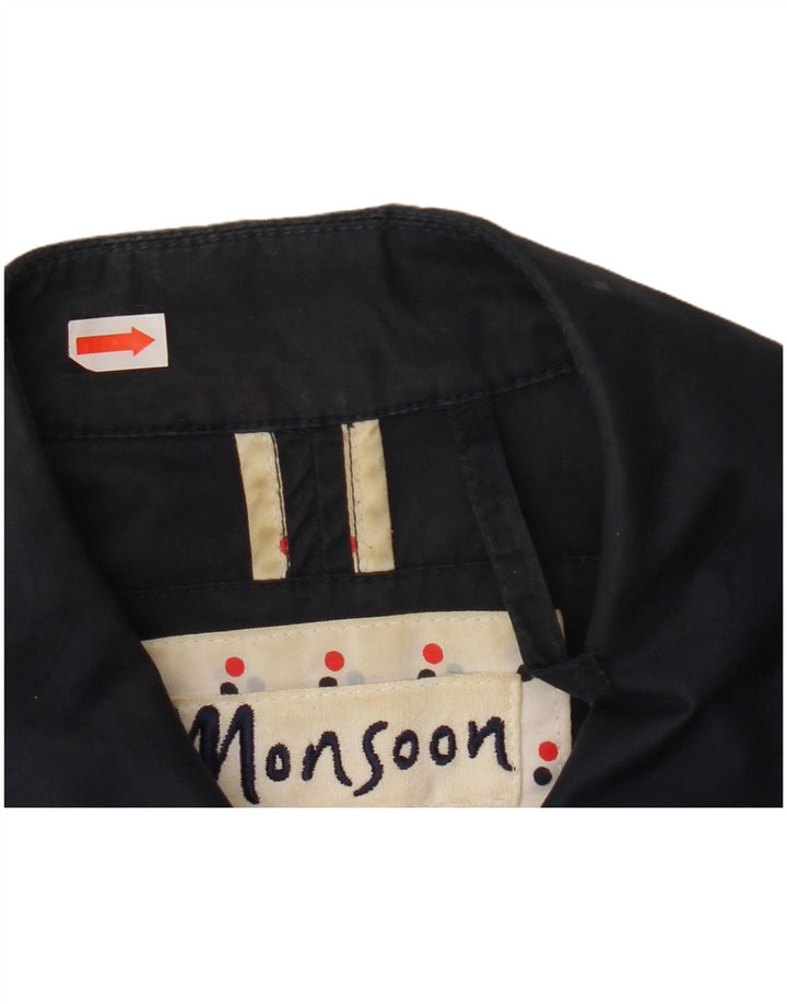 Monsoon Womens Trench Coat UK 12 Medium Navy Blue Cotton