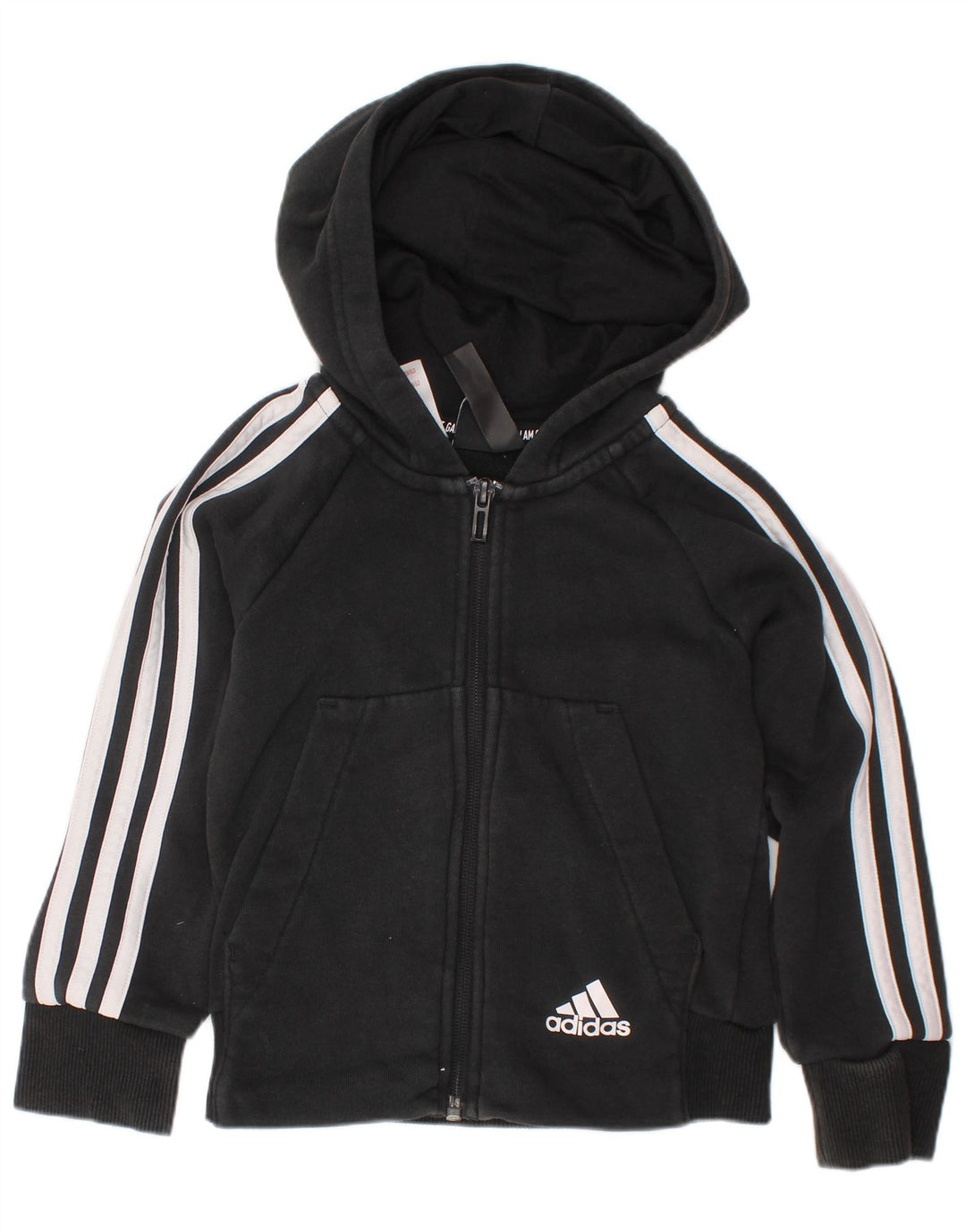 ADIDAS Boys Zip Hoodie Sweater 4-5 Years Black Cotton