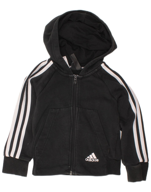 ADIDAS Boys Zip Hoodie Sweater 4-5 Years Black Cotton