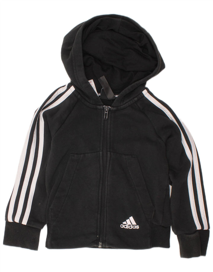 ADIDAS Boys Zip Hoodie Sweater 4-5 Years Black Cotton