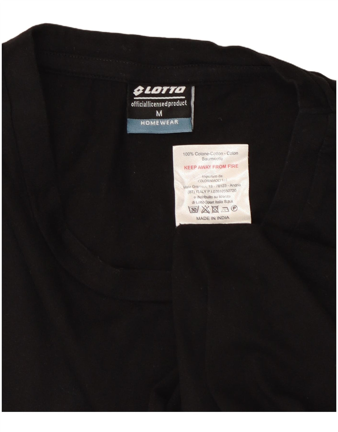 LOTTO Mens T-Shirt Top Medium Black Cotton