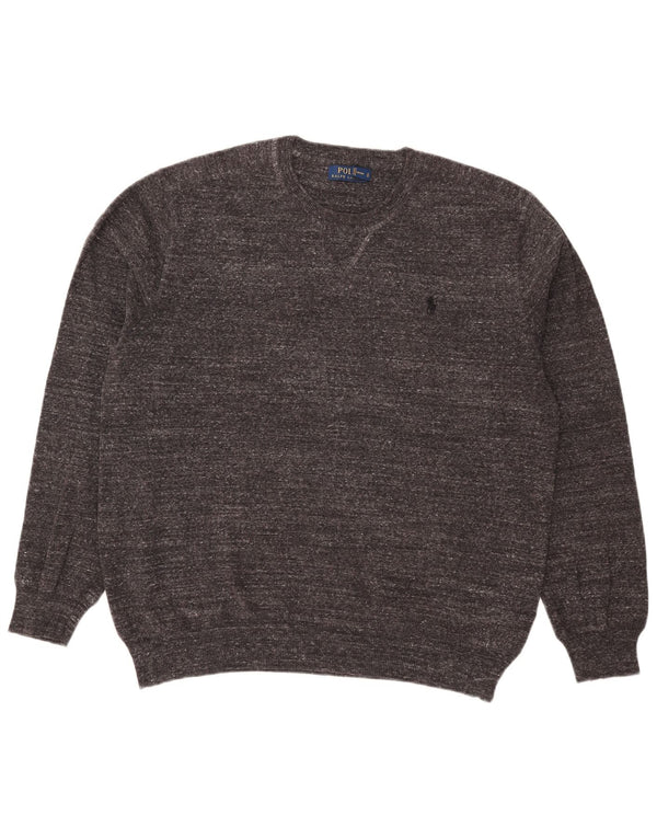 Polo Ralph Lauren Mens Crew Neck Jumper Sweater Large Grey Flecked Cotton