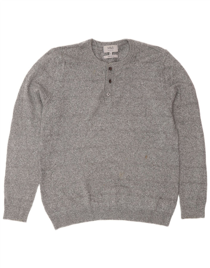 Marks & Spencer Mens Crew Neck Jumper Sweater Medium Grey Cotton