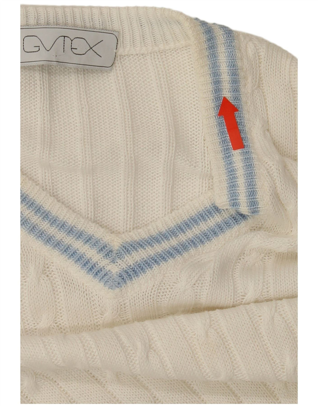VINTAGE Mens V-Neck Jumper Sweater Small White Cotton