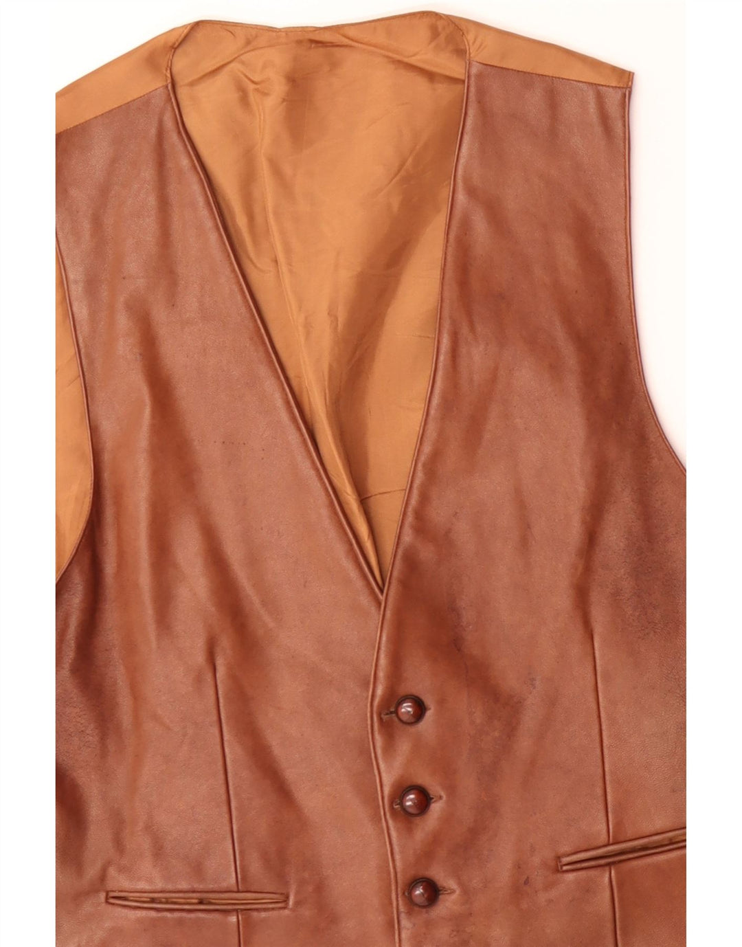 VINTAGE Mens Leather Waistcoat Large Brown Leather