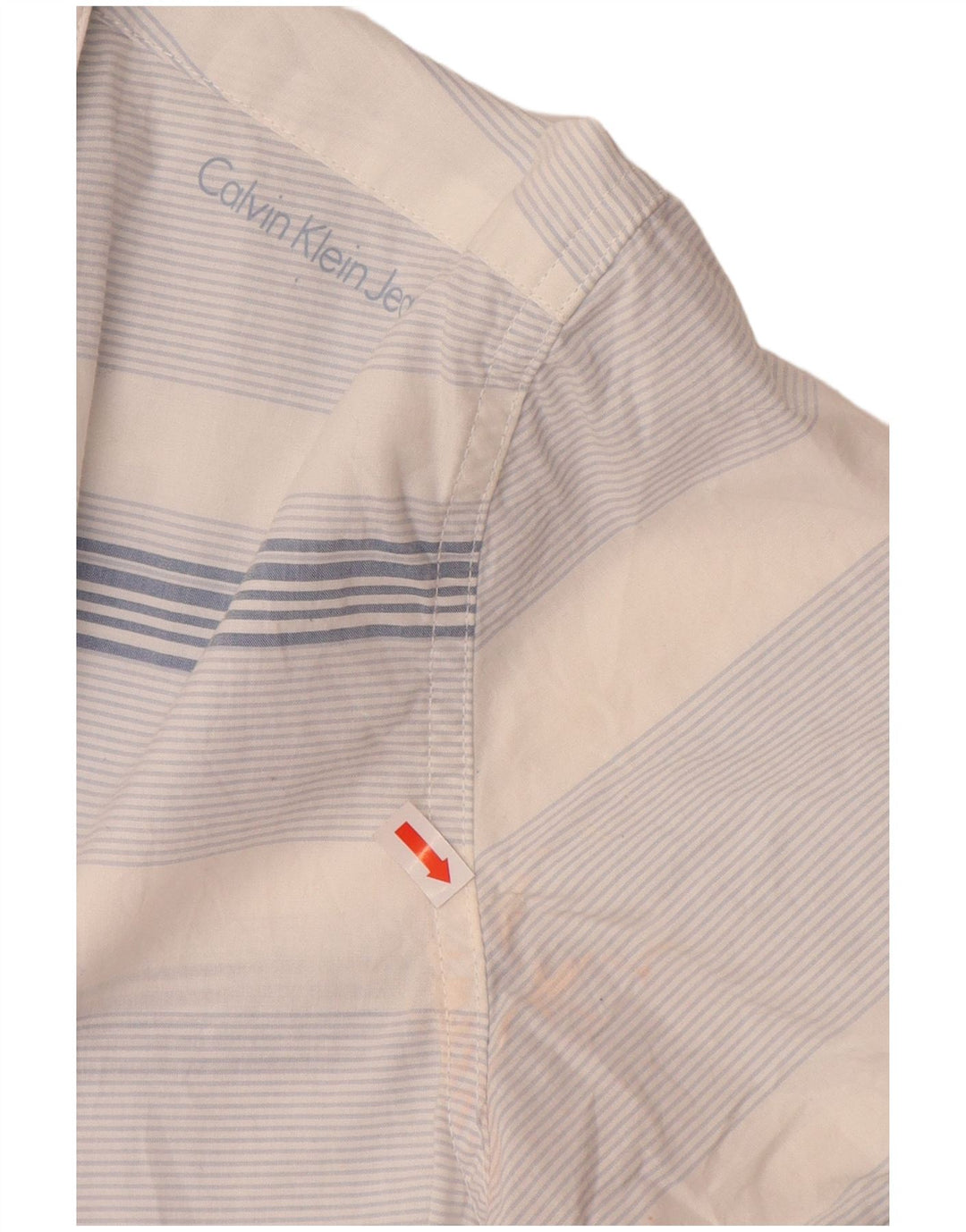 CALVIN KLEIN JEANS Mens Short Sleeve Shirt Medium Blue Striped Cotton