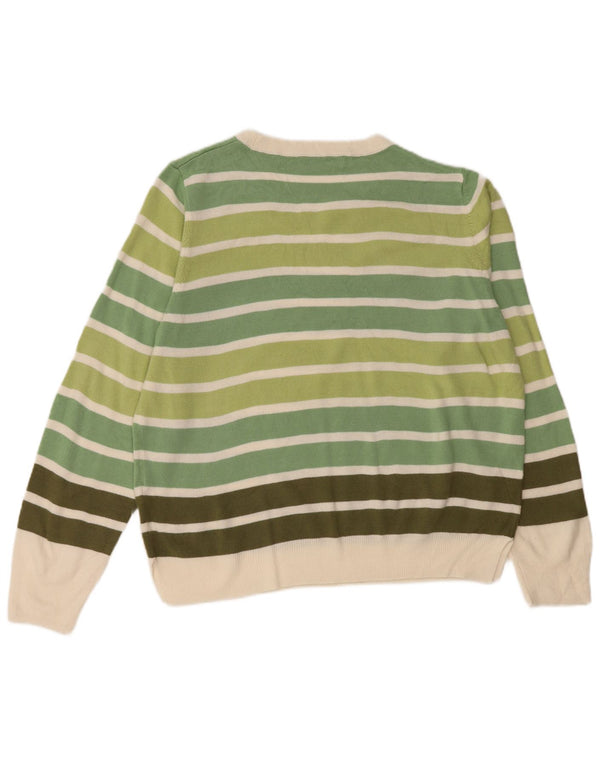 Marks & Spencer Womens Crew Neck Jumper Sweater UK 16 Large Green Striped