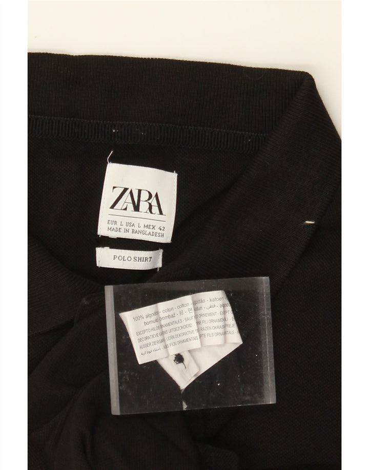 ZARA Mens Polo Shirt Large Black Cotton