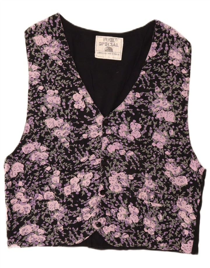 VINTAGE Mens Waistcoat IT 52/54 Large Black Floral Viscose