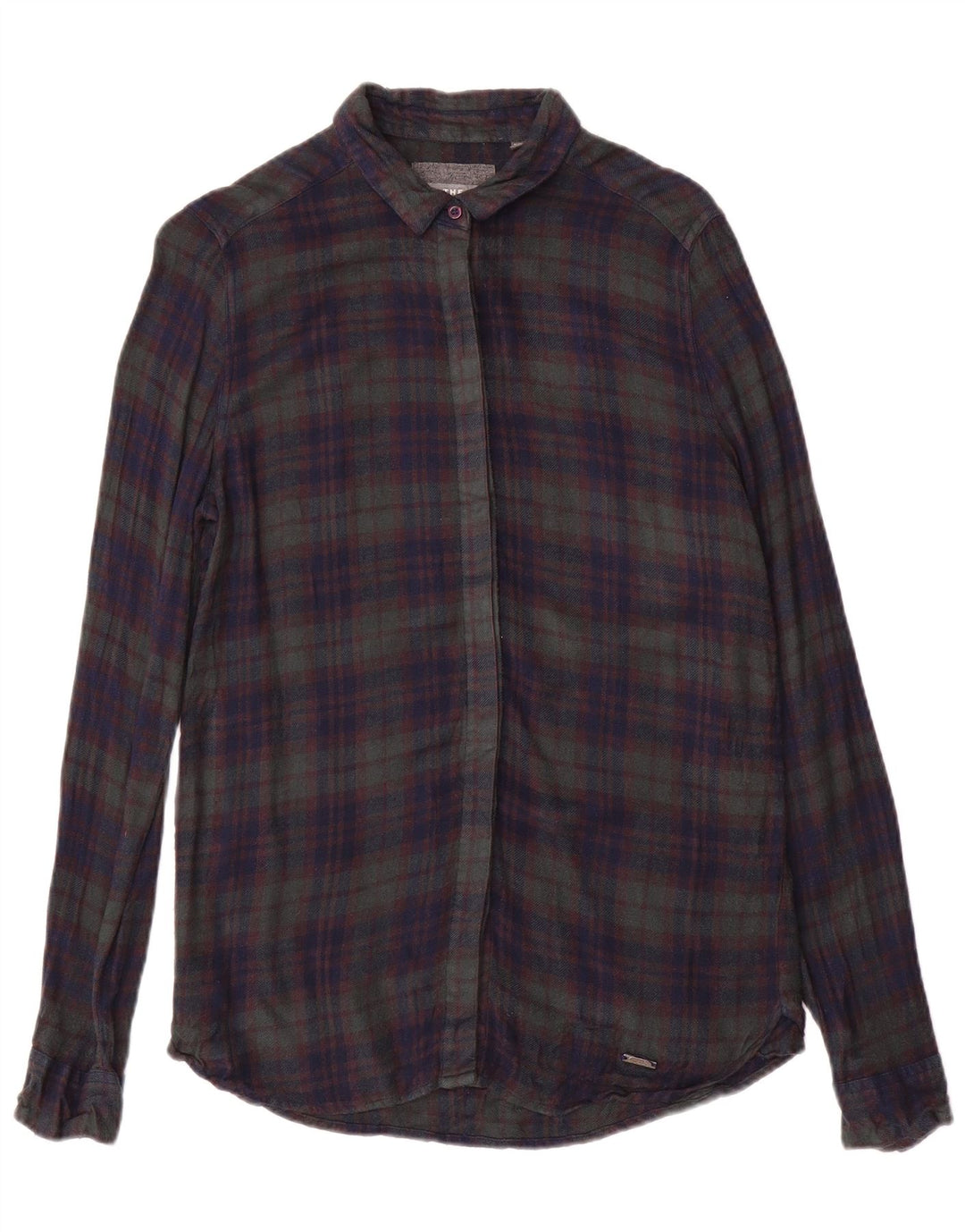 Superdry Womens Flannel Shirt UK 6 XS Navy Blue Check