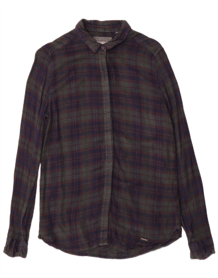 Superdry Womens Flannel Shirt UK 6 XS Navy Blue Check