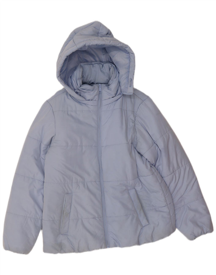 Marks & Spencer Womens Hooded Padded Jacket UK 14 Large Blue Polyester