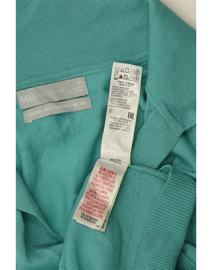 Marks & Spencer Womens Polo Shirt UK 12 Medium Blue Merino Wool