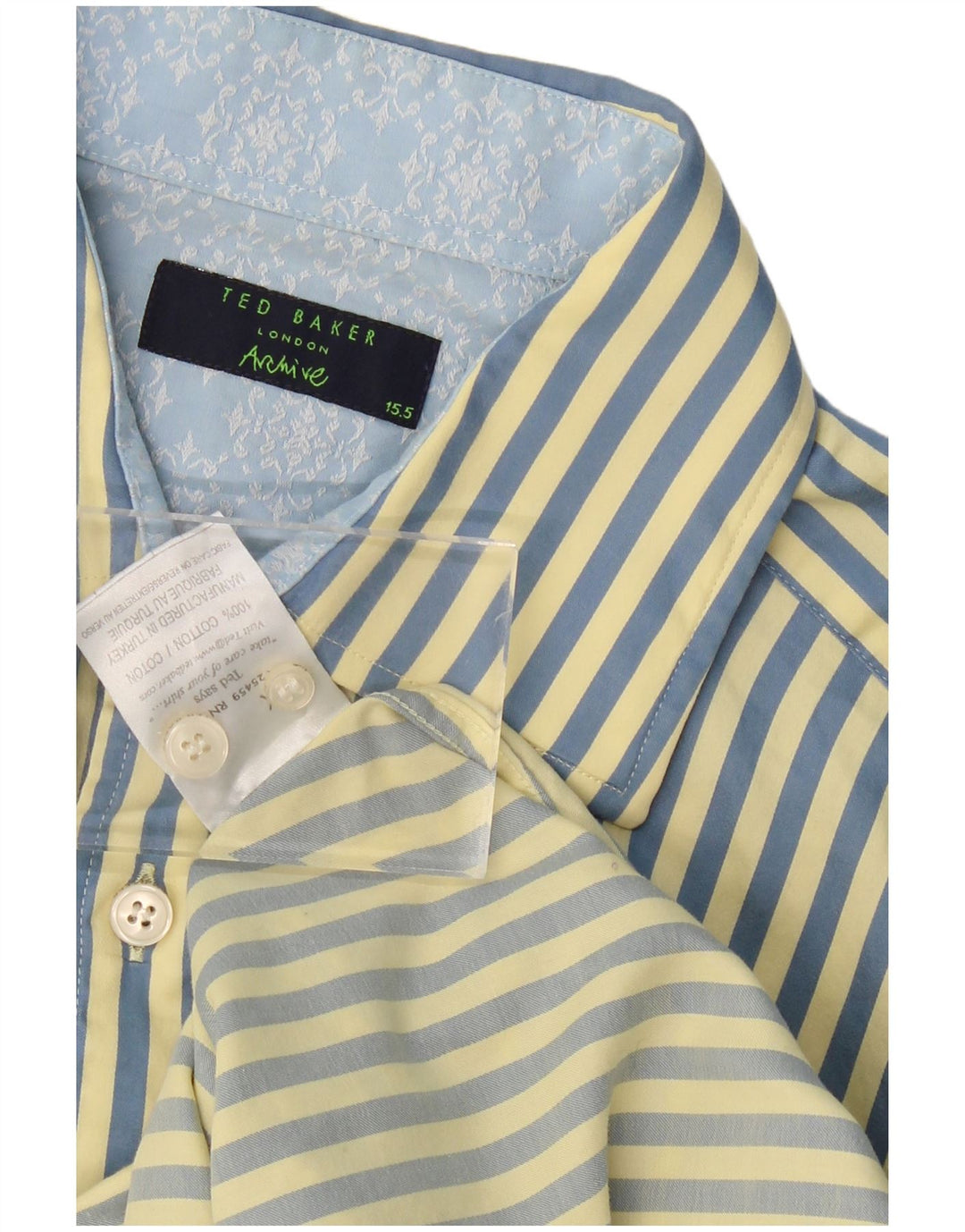 TED BAKER Mens Formal Shirt Size 15 1/2 Medium Yellow Pinstripe Cotton