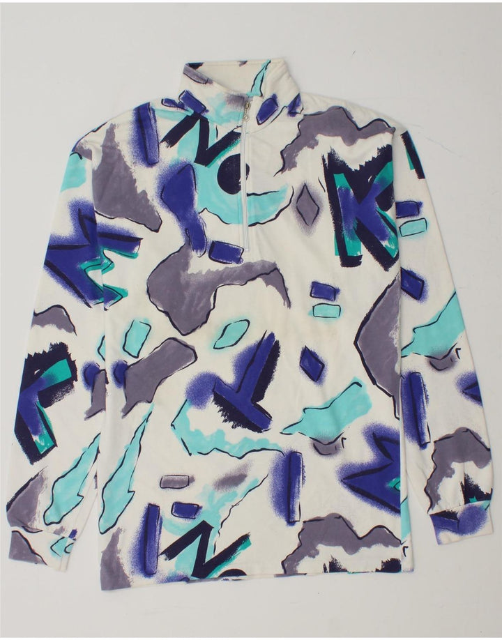 BENGER Mens Abstract Pattern Zip Neck Top Long Sleeve Small Multicoloured