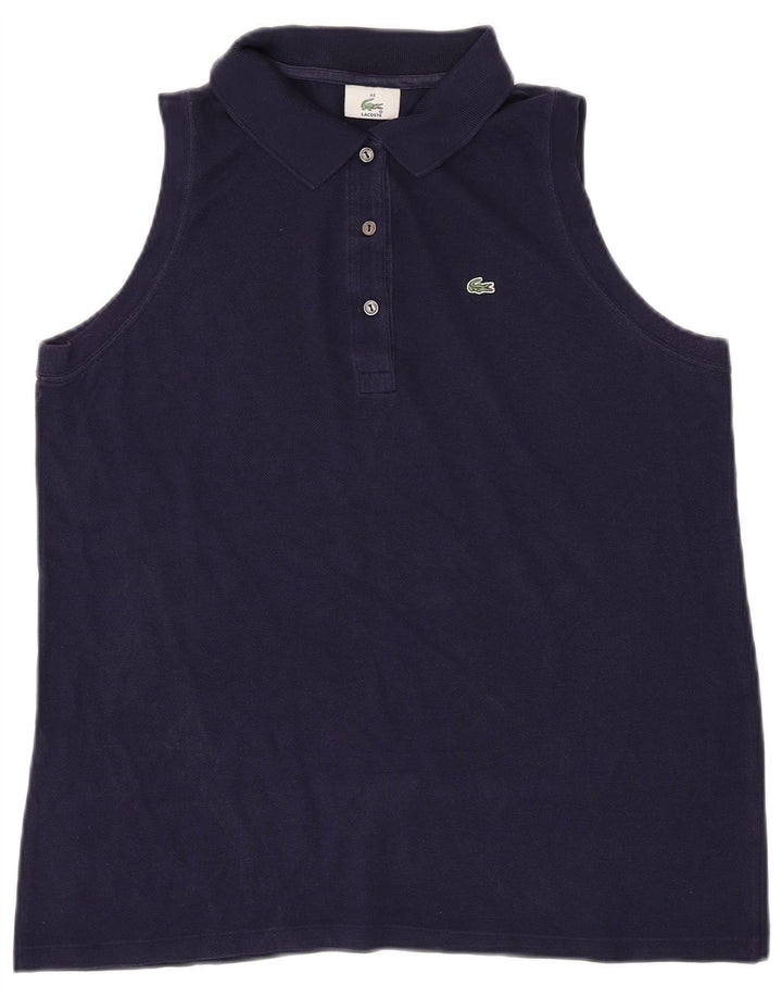 LACOSTE Womens Sleeveless Polo Shirt Size 44 Large Navy Blue Cotton