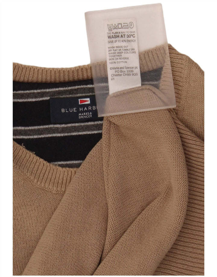 MARKS & SPENCER Mens Blue Harbour Crew Neck Jumper Sweater XL Beige Cotton