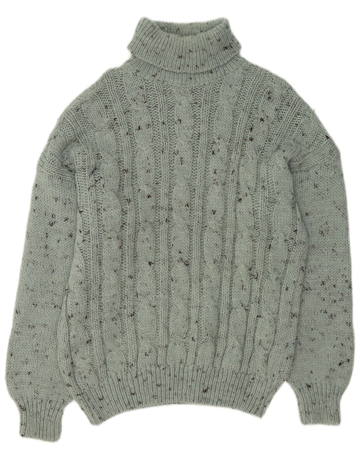 Vintage Mens Roll Neck Jumper Sweater XL Green Flecked Acrylic