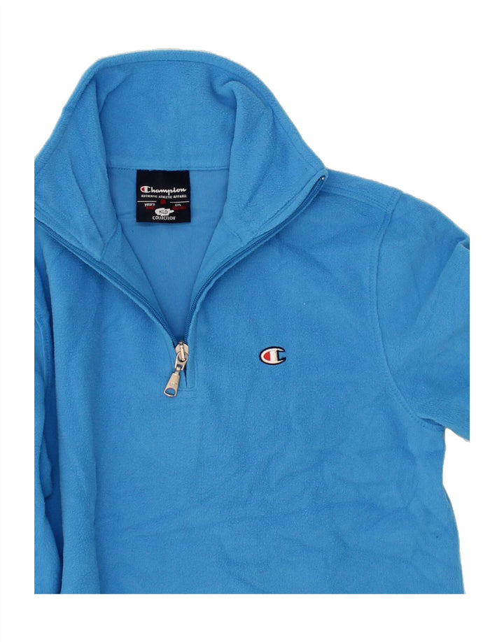 CHAMPION Boys Zip Neck Fleece Jumper 9-10 Years Medium  Blue Polyester Vintage Champion and Second-Hand Champion from Messina Hembry 