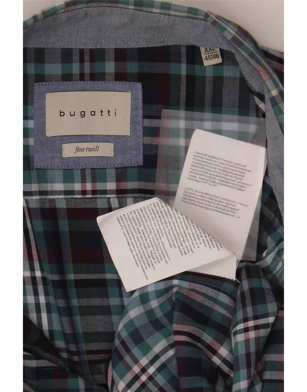 Bugatti Mens Flannel Shirt Size 45/46 2XL Blue Check Cotton