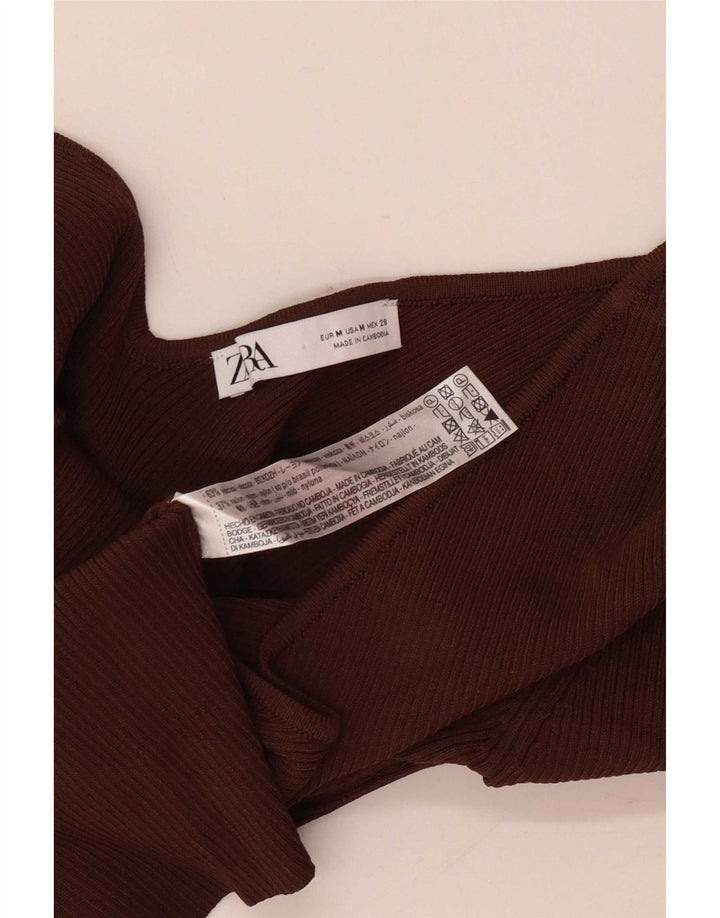 Zara Womens One Shoulder Top UK 12 Medium Brown Viscose