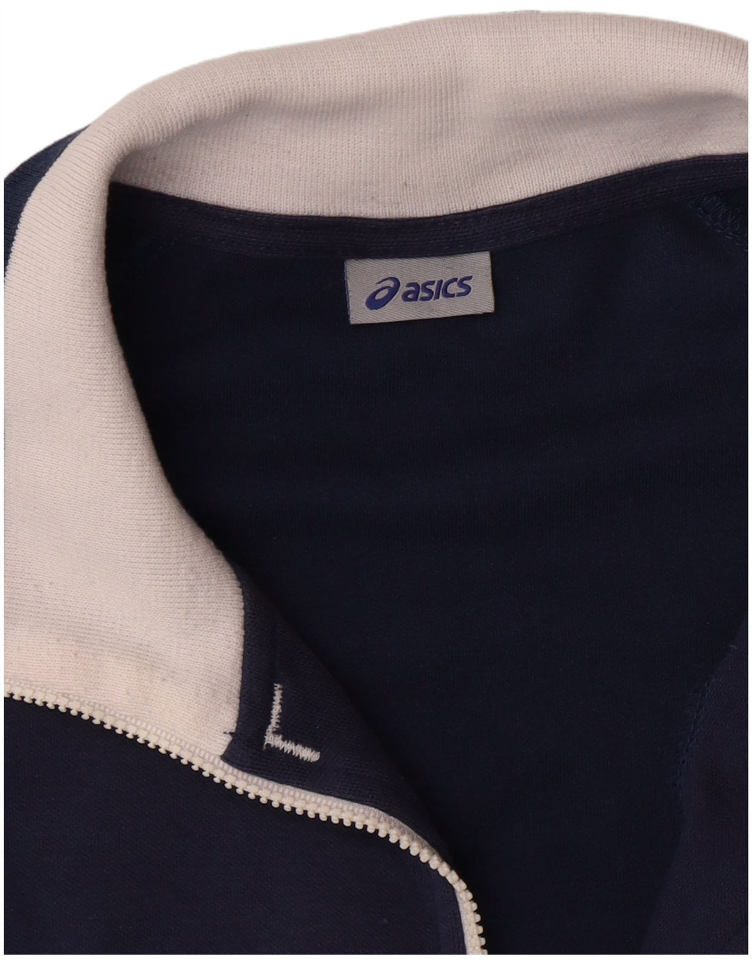 ASICS Mens Tracksuit Top Jacket 2XL Navy Blue Colourblock Cotton