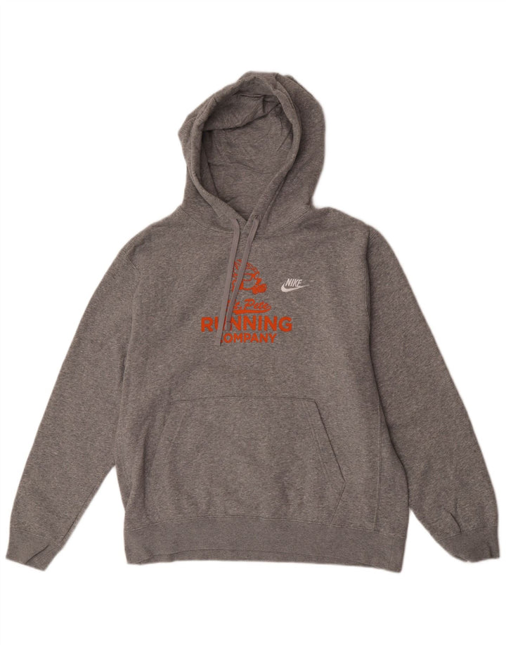 Nike Mens Graphic Hoodie Jumper Large Grey Cotton