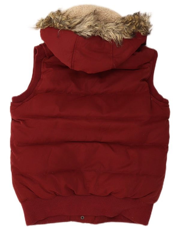 FAT FACE Womens Oversized Hooded Padded Gilet UK 10 Small Maroon Polyester