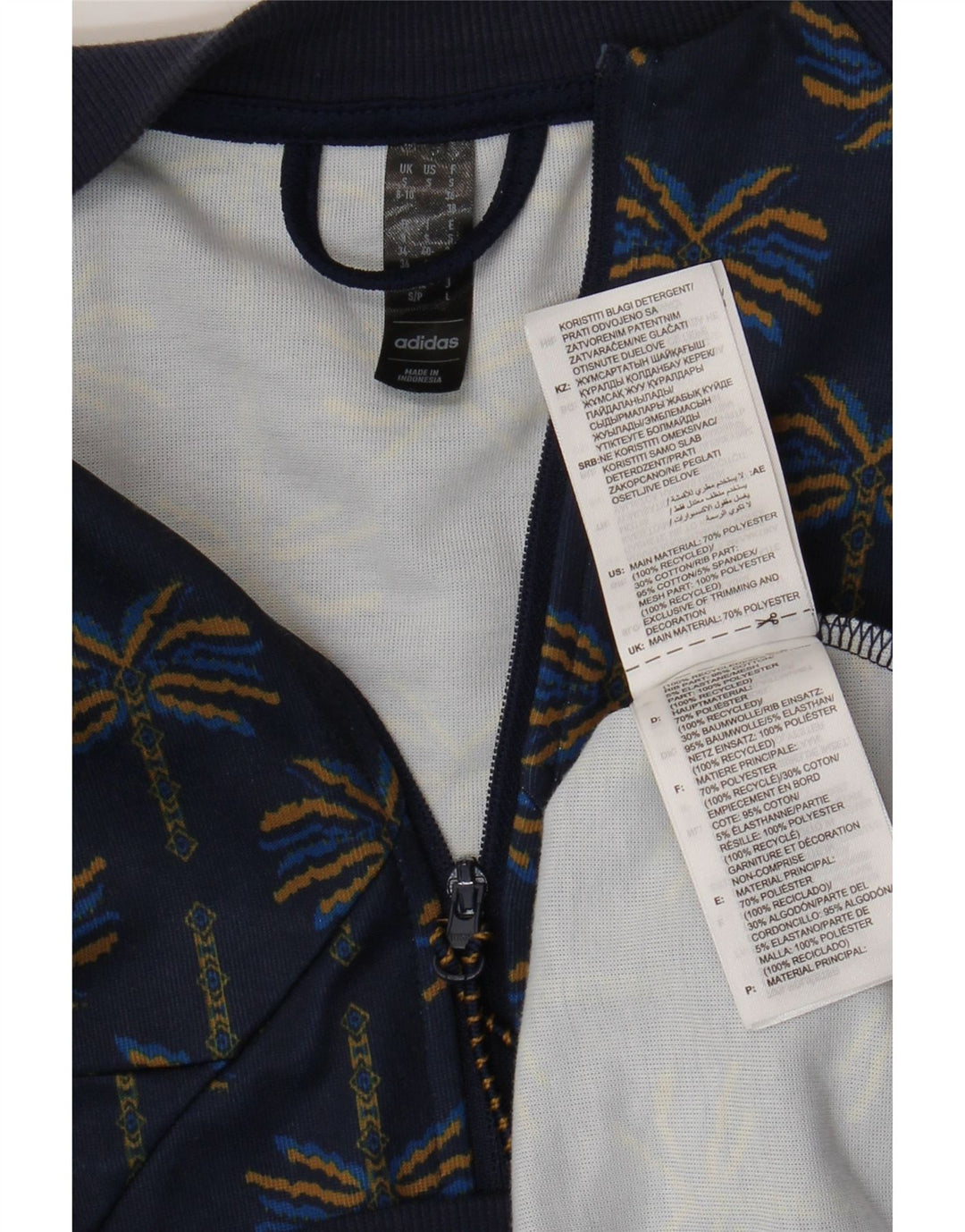 ADIDAS Womens Tracksuit Top Jacket UK 8/10 Small Navy Blue Floral