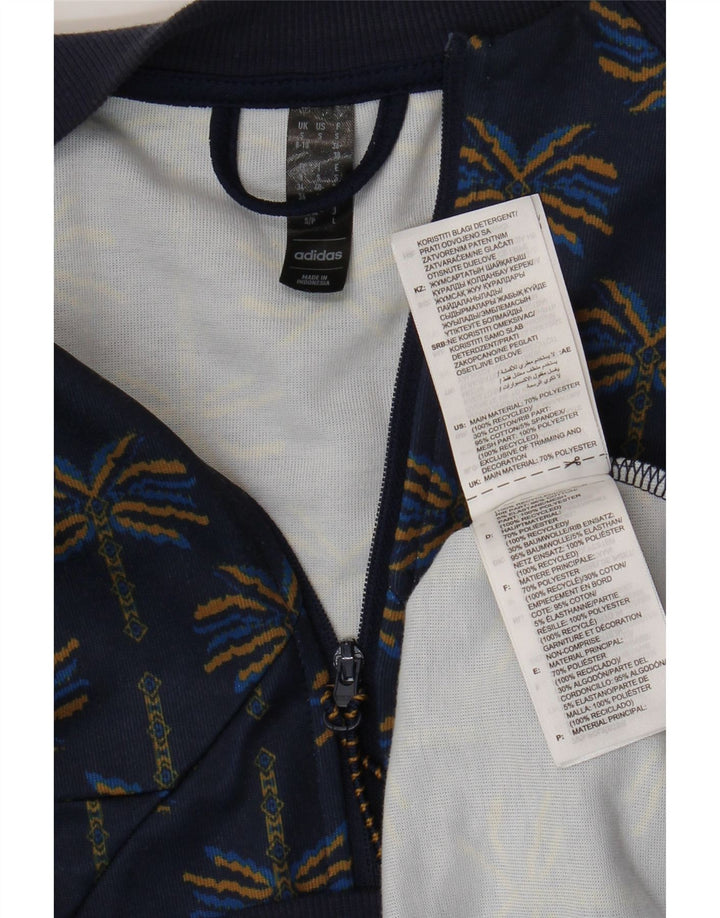 ADIDAS Womens Tracksuit Top Jacket UK 8/10 Small Navy Blue Floral