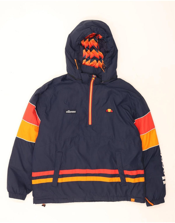 Ellesse Mens Hooded Graphic Anorak Jacket UK 42 XL Navy Blue Colourblock