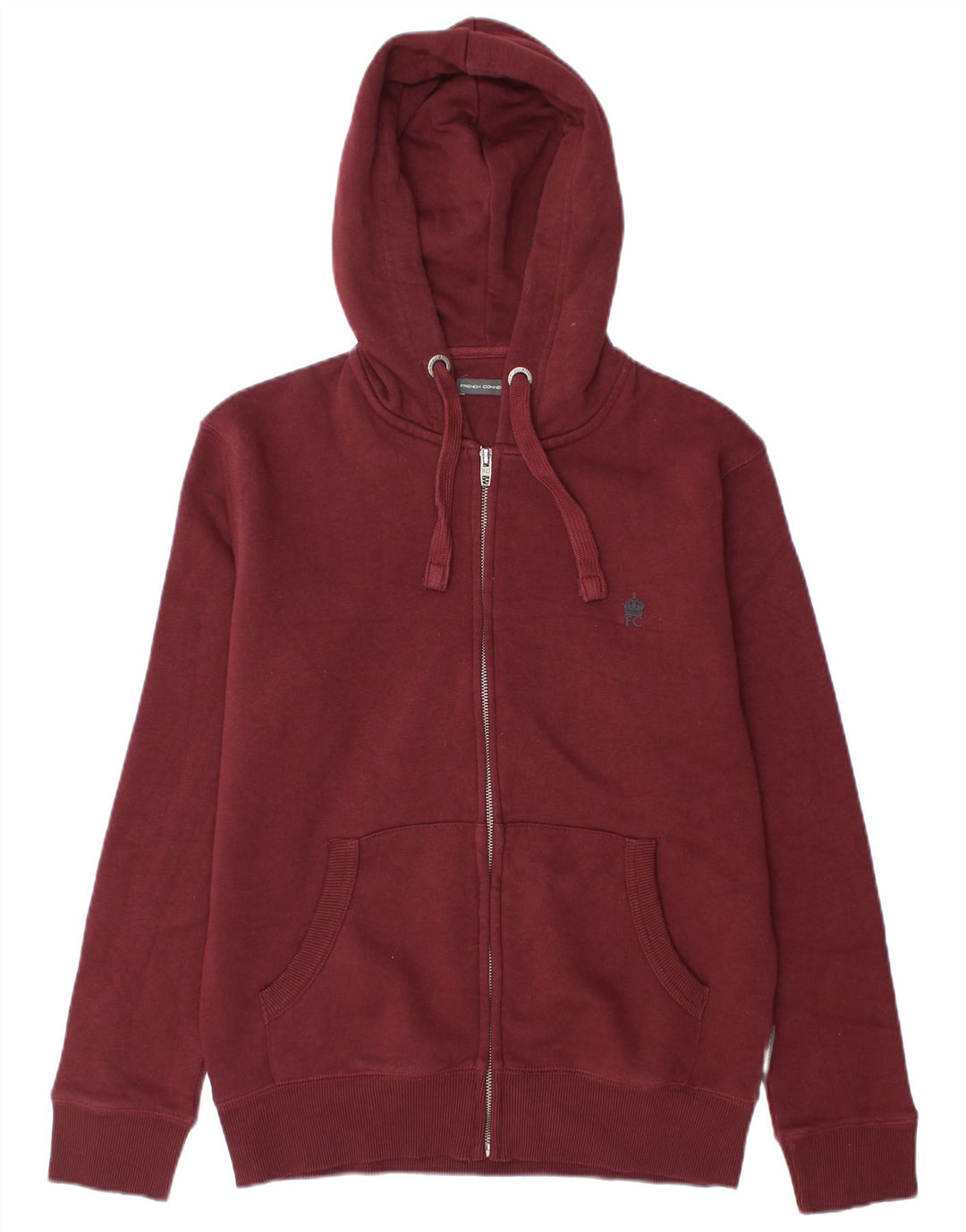FRENCH CONNECTION Mens Zip Hoodie Sweater Small Burgundy Cotton