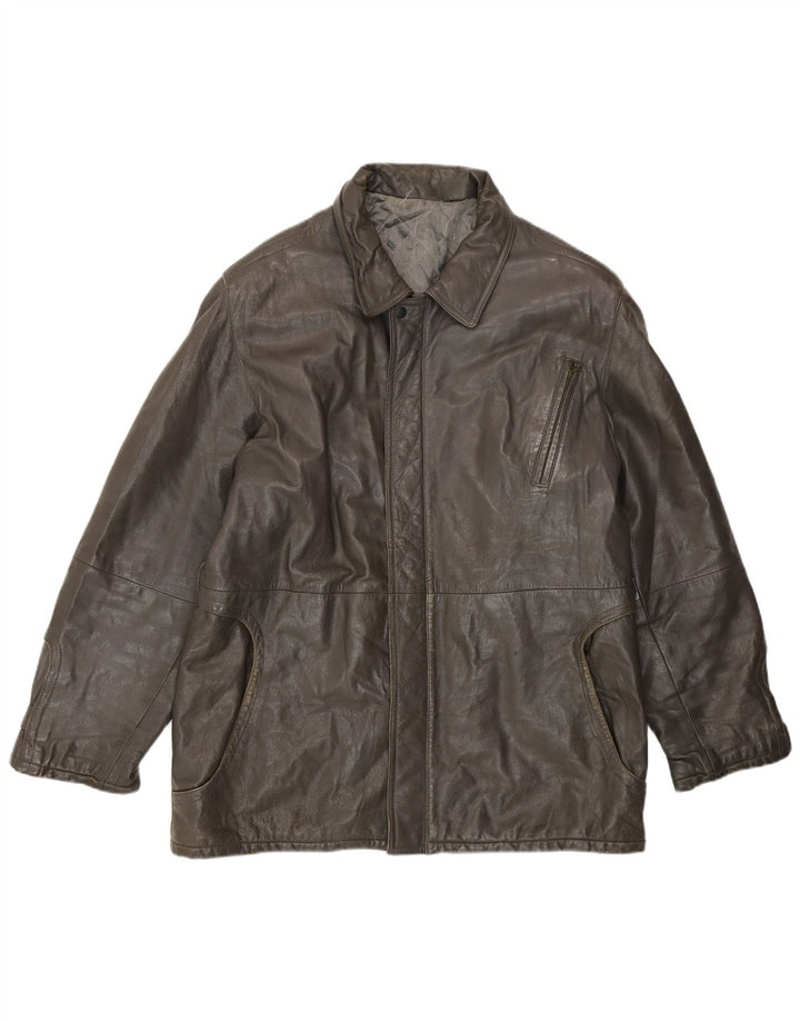 VINTAGE Mens Leather Jacket UK 40 Large Grey