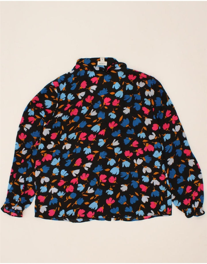J. CREW Womens Shirt Blouse UK 14 Medium Black Floral Polyester Vintage J. Crew and Second-Hand J. Crew from Messina Hembry 