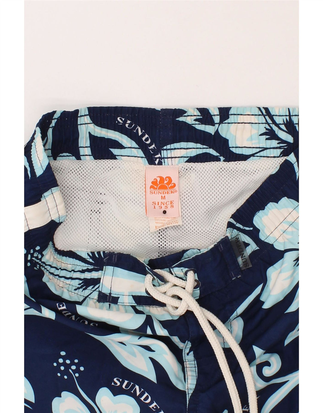 SUNDEK Boys Swimming Shorts 9-10 Years Medium Navy Blue Floral Polyester Vintage Sundek and Second-Hand Sundek from Messina Hembry 