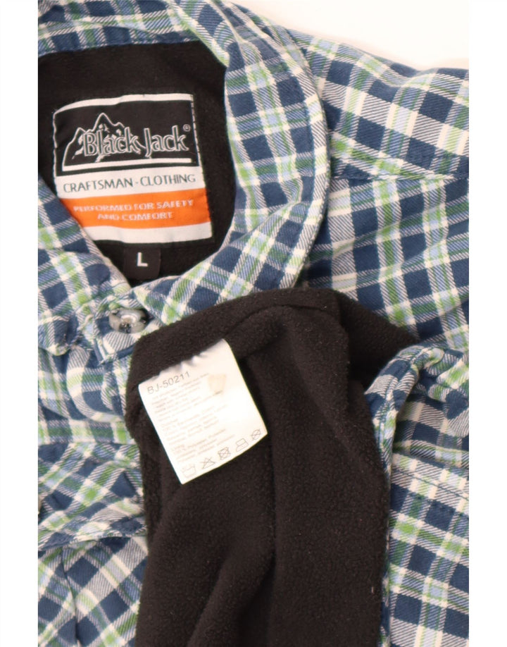 Black Jack Mens Lumberjack Flannel Shirt Large Blue Check Cotton