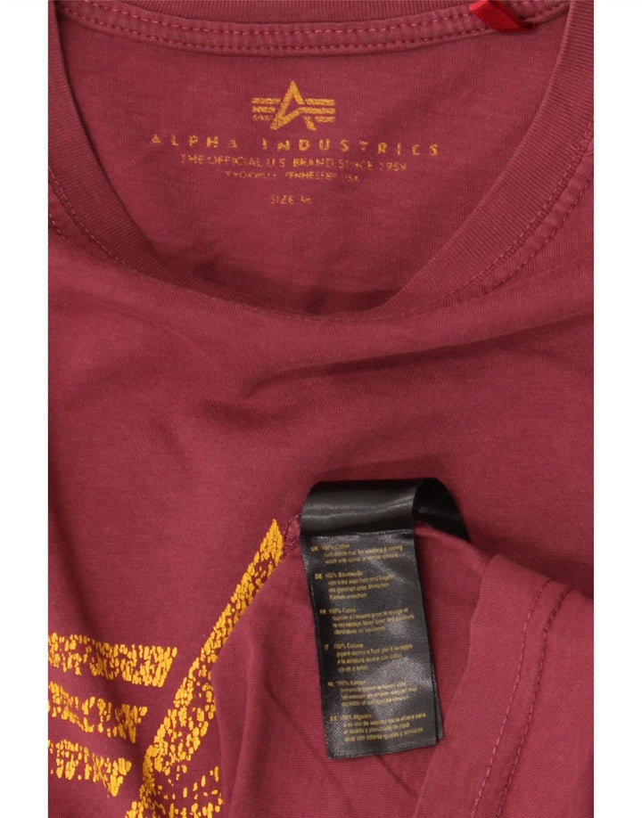 ALPHA INDUSTRIES Womens Graphic T-Shirt Top UK 14 Medium Burgundy Cotton