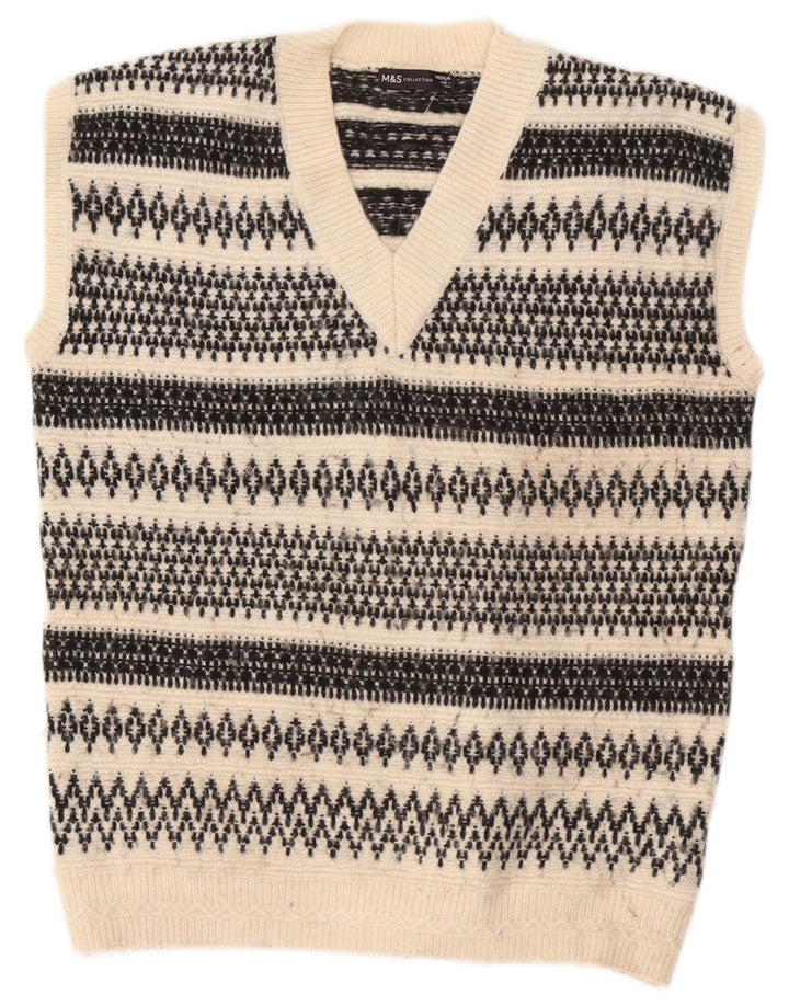 Marks & Spencer Mens Vest Tank Top Medium Off White Geometric Acrylic