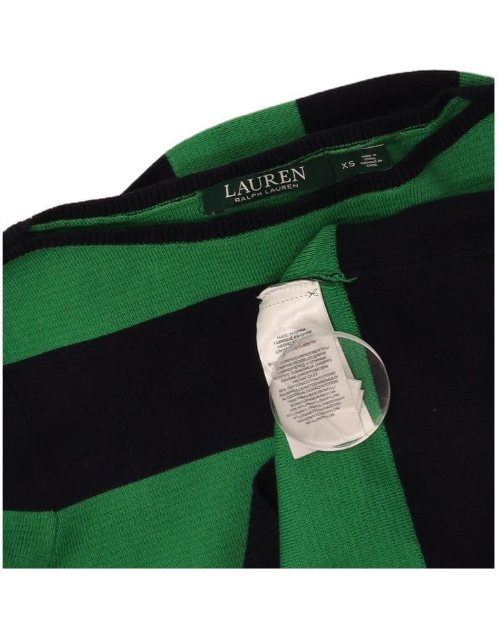 RALPH LAUREN Womens Boat Neck Jumper Sweater UK 6 XS Green Striped Cotton