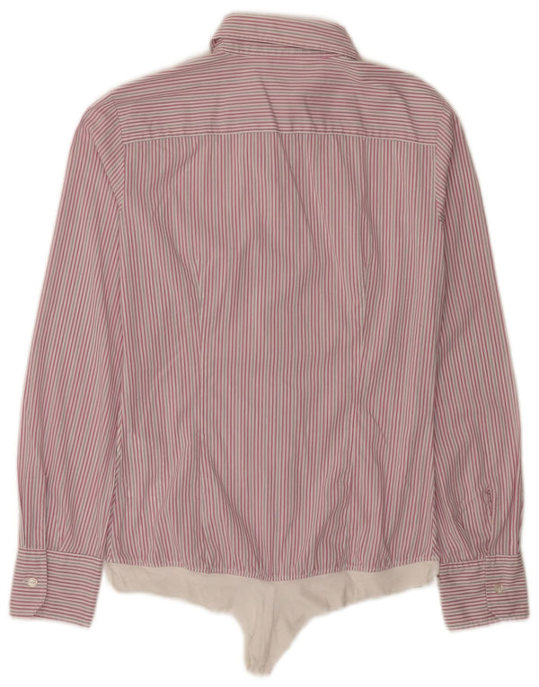 Benetton Womens Shirt Bodysuit UK 12 Medium Pink Pinstripe Cotton