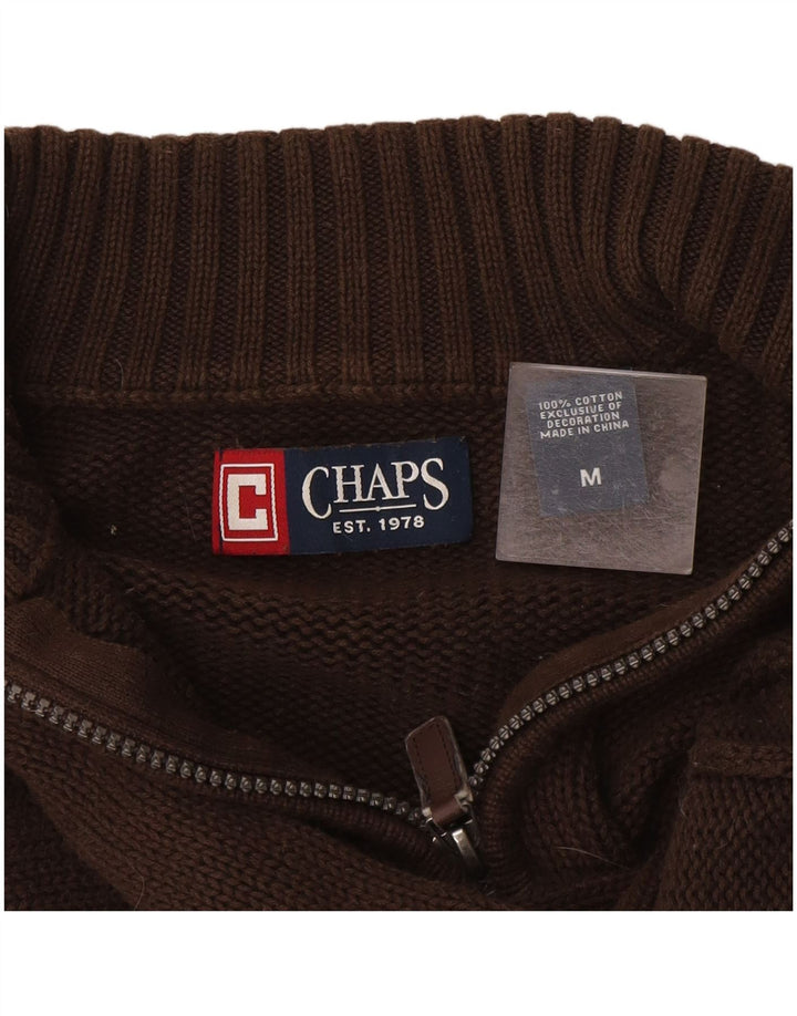 Chaps Mens Zip Neck Jumper Sweater Medium Brown Cotton