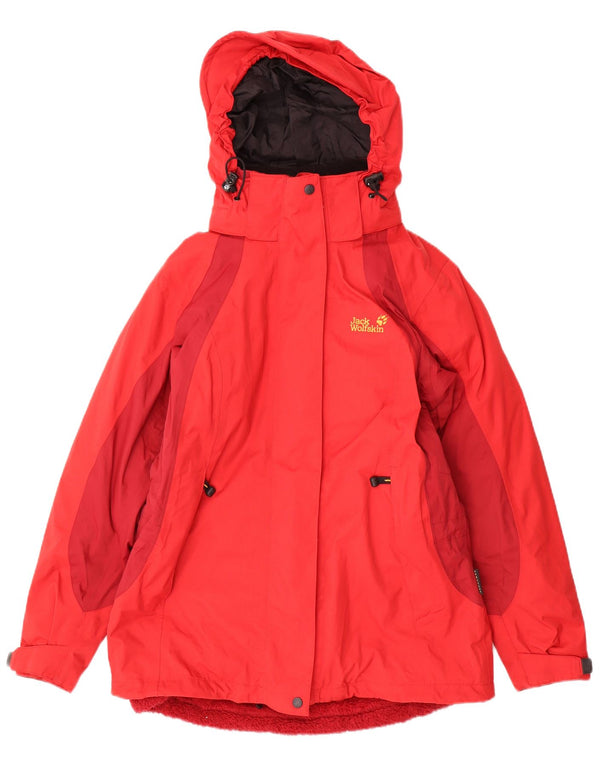 Jack Wolfskin Womens Hooded Windbreaker Jacket UK 12 Medium Red Colourblock