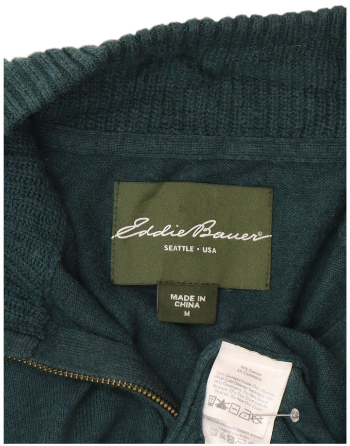 Eddie Bauer Mens Zip Neck Jumper Sweater Medium Green Cotton