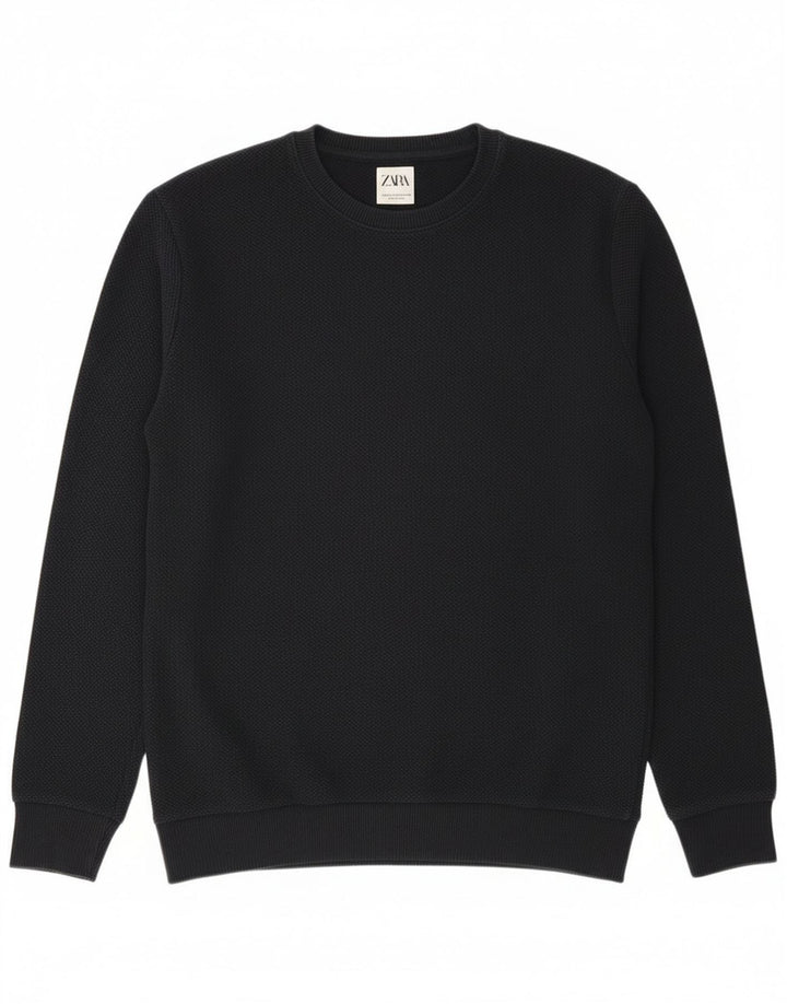 Zara Mens Crew Neck Jumper Sweater Medium Navy Blue Polyester